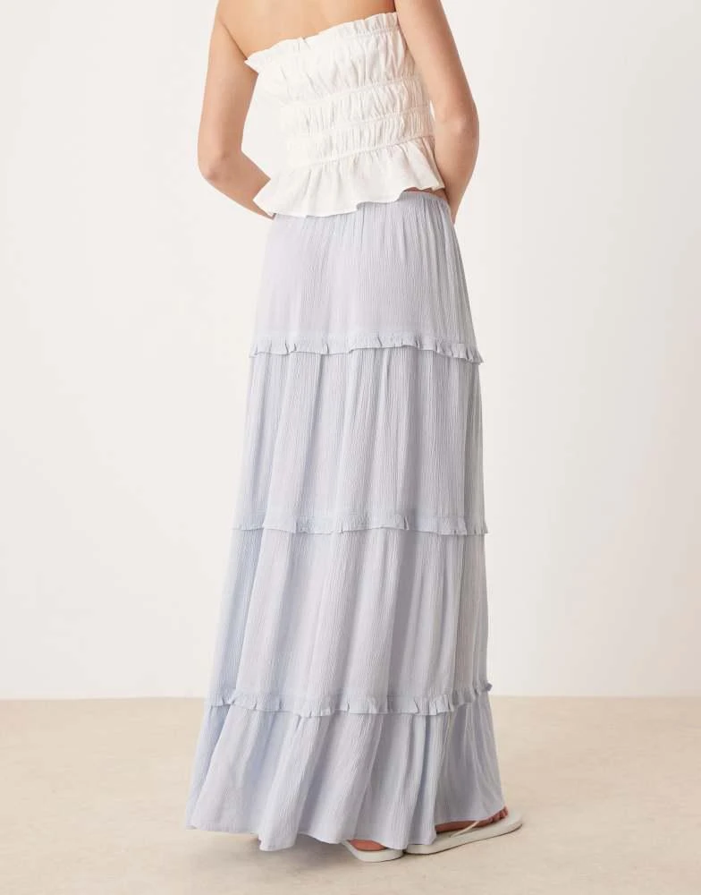 Miss Selfridge Miss Selfridge tiered cheesecloth maxi skirt in light blue 5