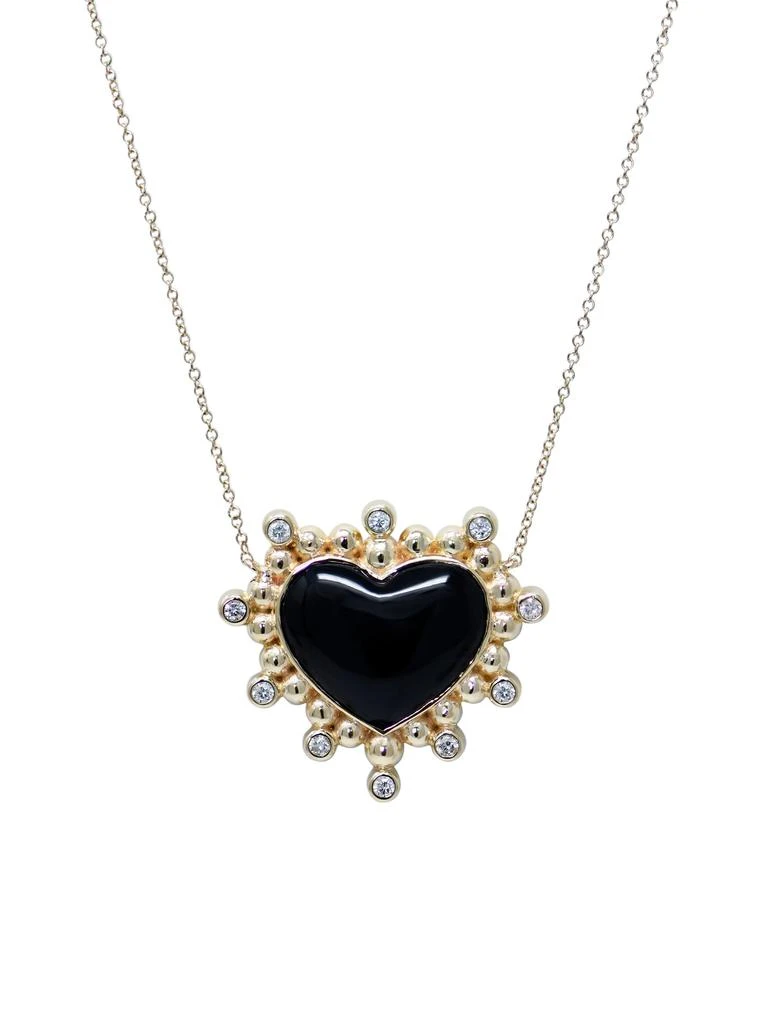 Anzie 14K Yellow Gold, Black Onyx 
0.3 TCW Diamond Heart Pendant Necklace