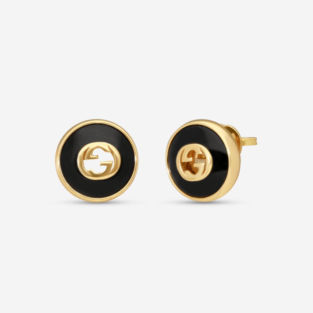 Gucci Gucci 18K Yellow Gold Onyx Stud Earrings YBD78655400100U