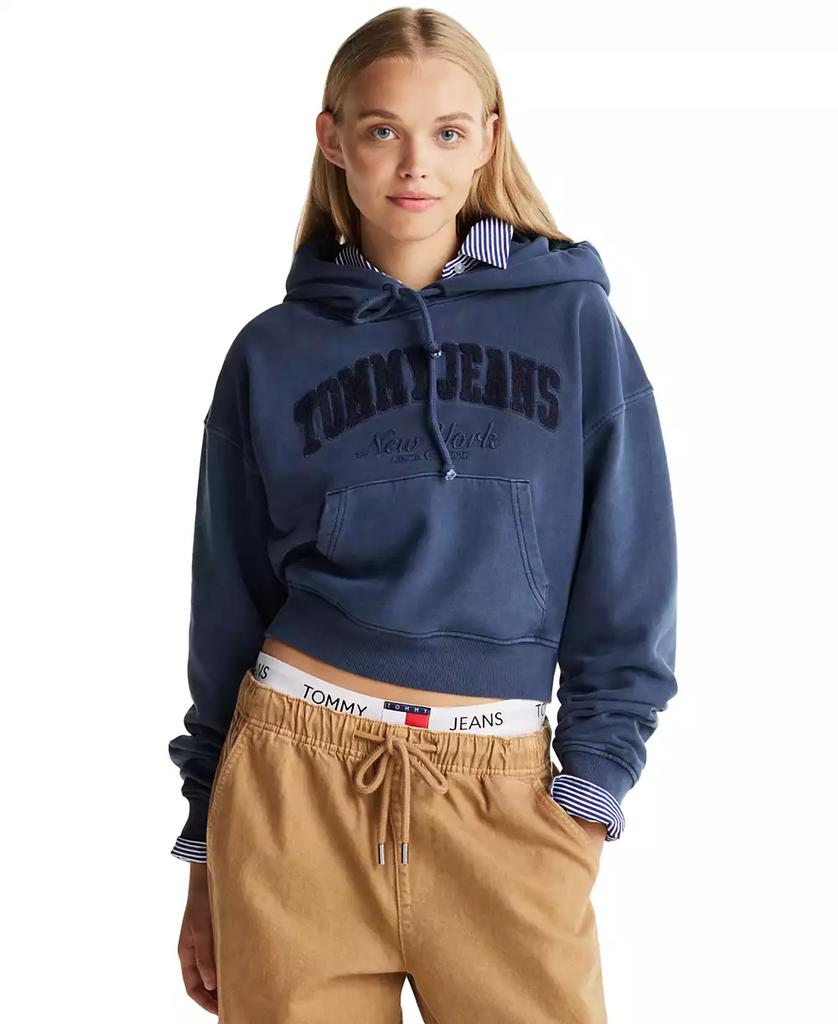 Tommy Jeans Women's Boxy Cropped Garment Dyed  Varsity Hoodie