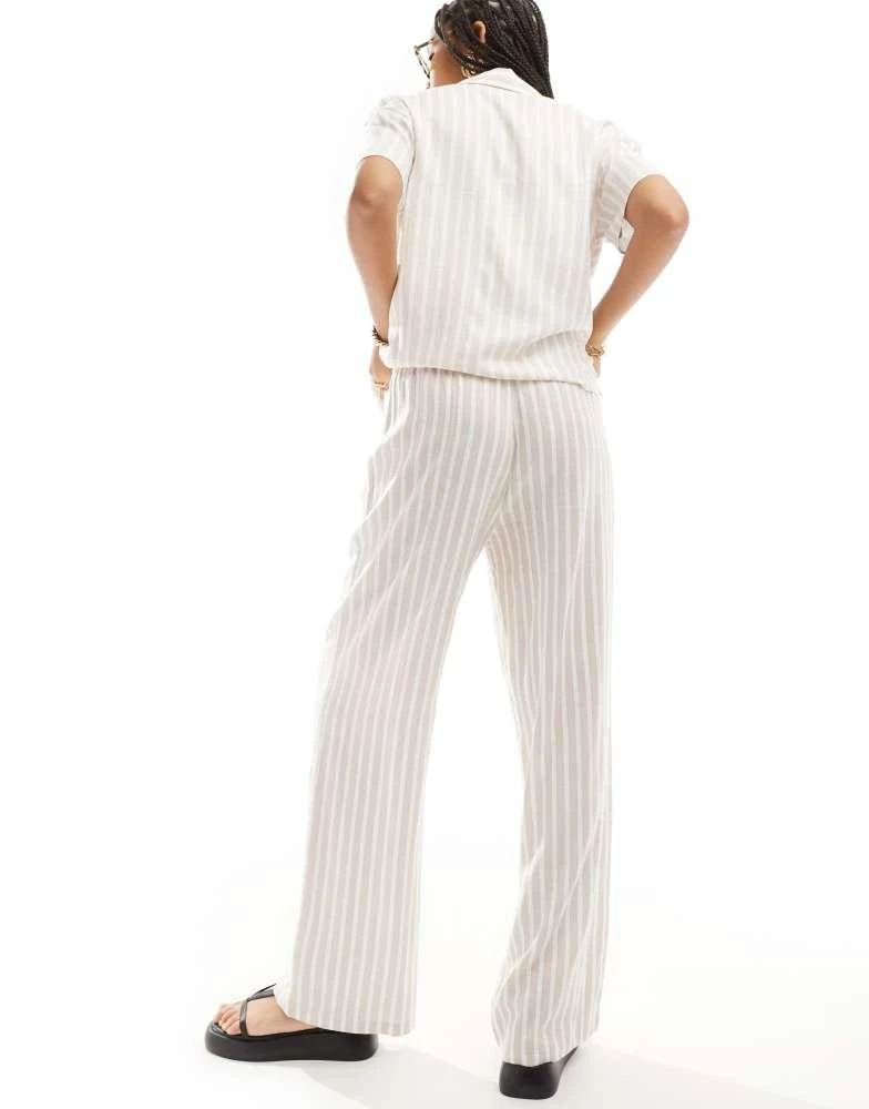 Stradivarius Stradivarius co-ord linen look pull on trousers in beige stripe 4