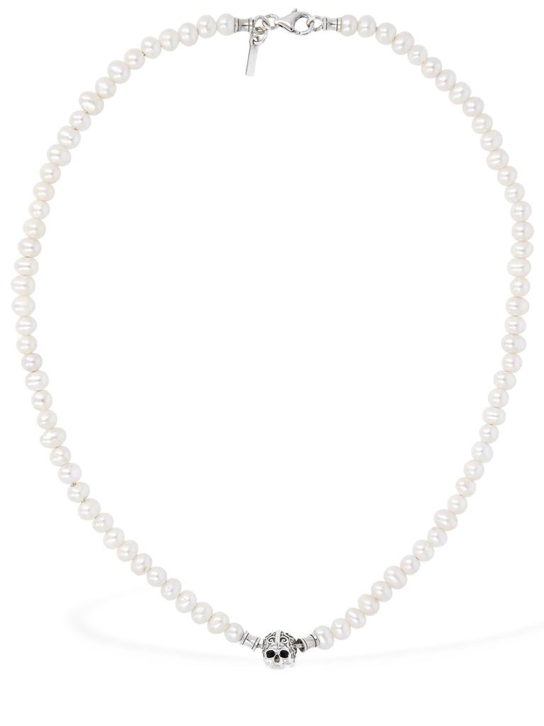 EMANUELE BICOCCHI Small Pearl Necklace W/ Arabesque Skull