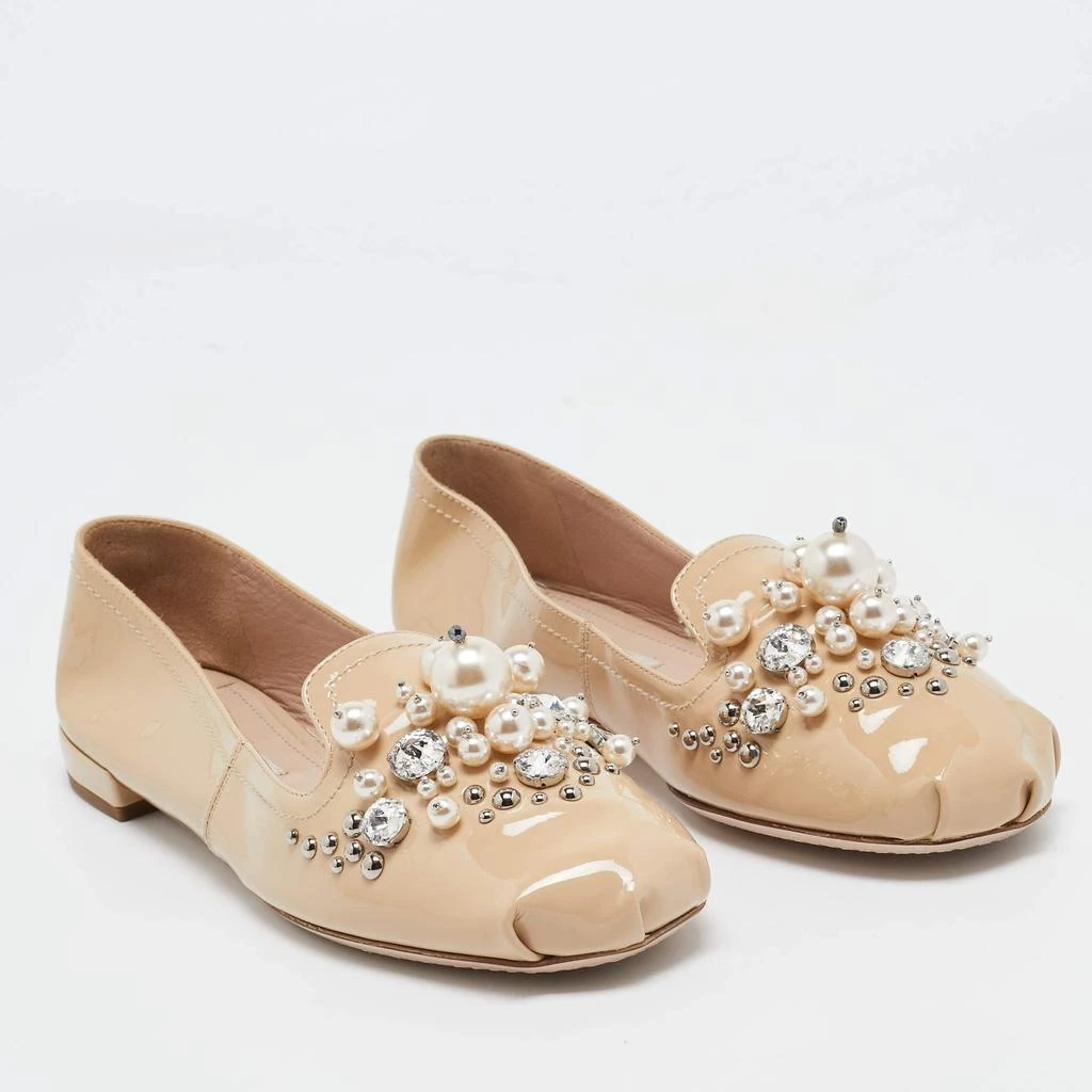 Miu Miu Miu Miu Beige Patent Leather Faux Pearls Ballet Flats Size 37.5 4