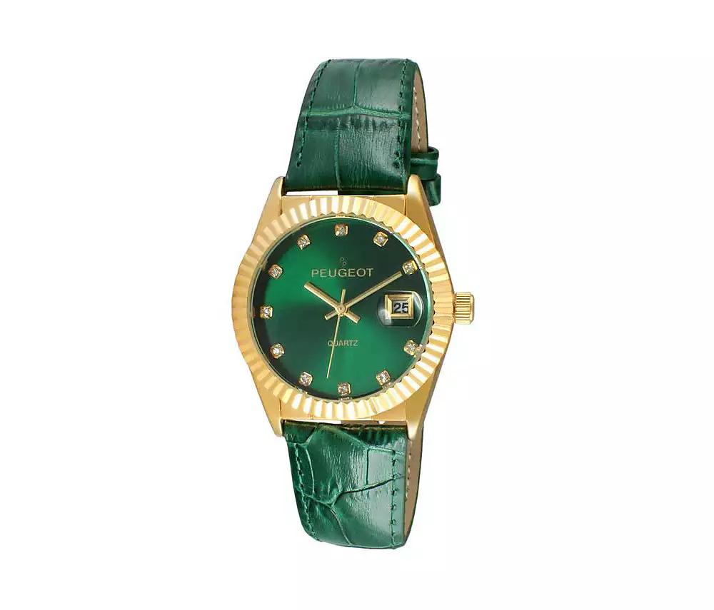 Peugeot Women's Green 36mm Fluted Bezel Watch with Leather Strap