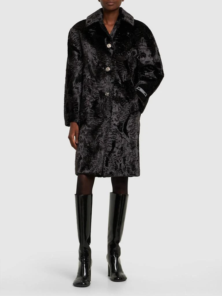 Versace Astrakan Faux Fur Logo Detail Coat 1