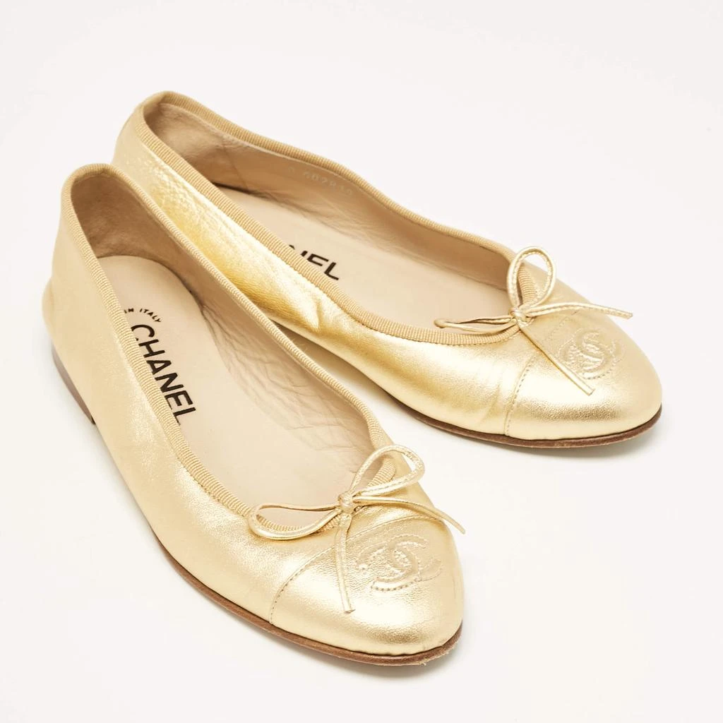 Chanel Chanel Gold Leather Cap Toe CC Bow Ballet Flats Size 35.5 5