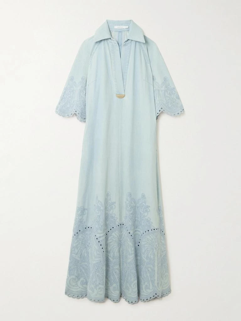 Zimmermann Daylight Broderie Anglaise Denim Midi Dress - Light denim