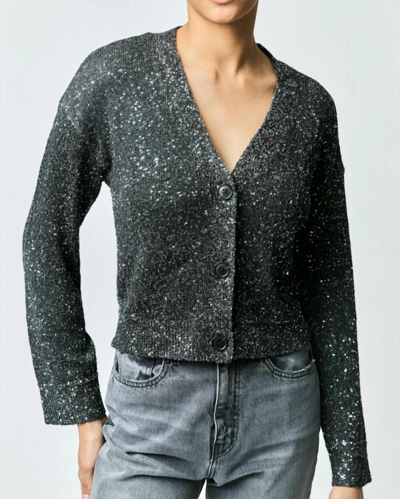 Derek Lam Kalena Sequin Plated Cardigan In Charcoal