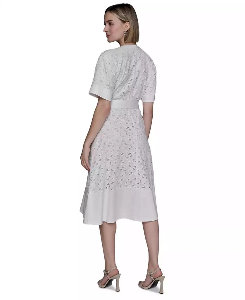 Karl Lagerfeld Paris Women's Eyelet Cotton A-Line Shirtdress 4