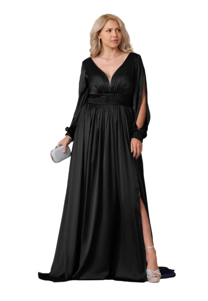 TRUEDAMES Full-Length Open Sleeve Satin Formal Gown Dress