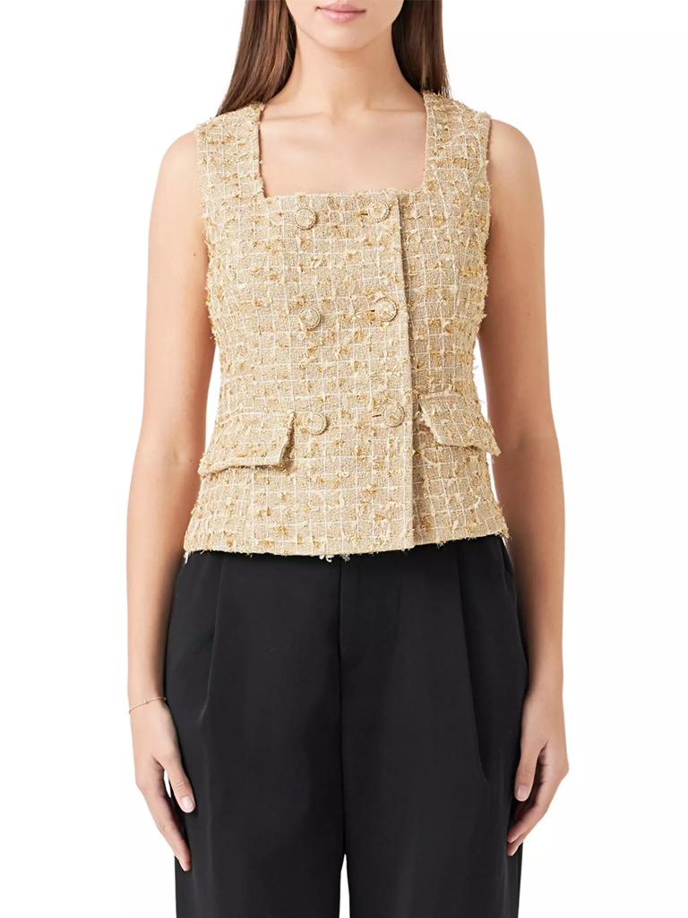 Endless Rose Tweed Double Button Top