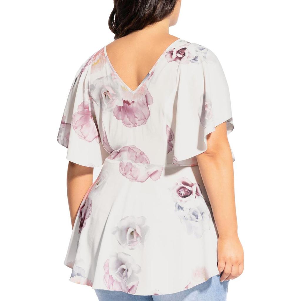 City Chic Plus Womens Textured Floral Peplum Top
