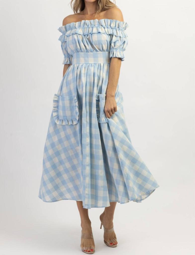 MABLE Dreamstate Gingham Maxi Dress In Blue