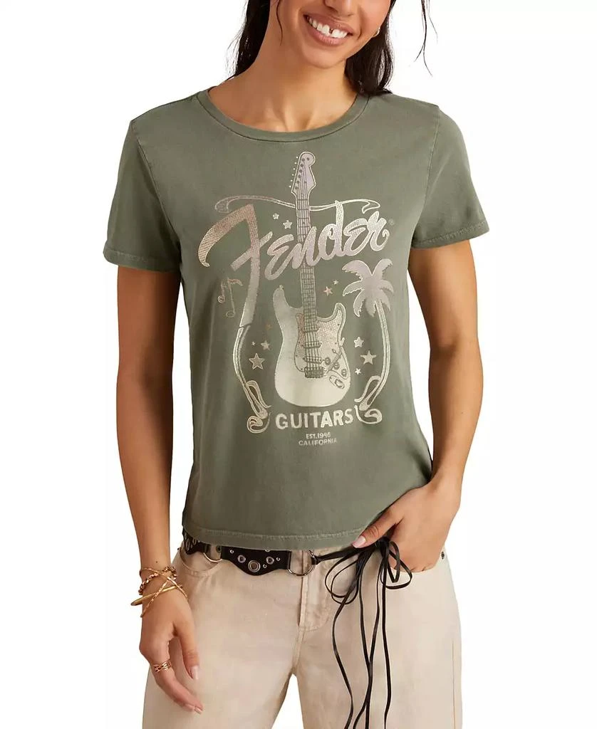 Lucky Brand Women's Fender Guitar Palms Cotton Classic Crewneck T-Shirt 1
