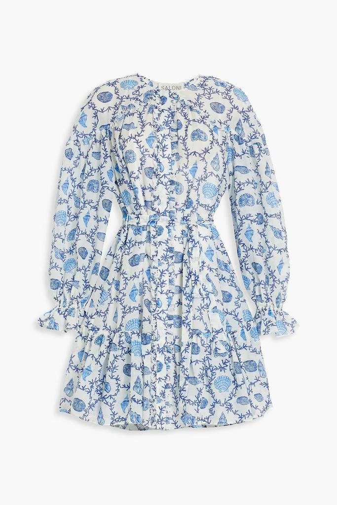 Saloni Pixie ruffled printed cotton and silk-blend mini dress 1