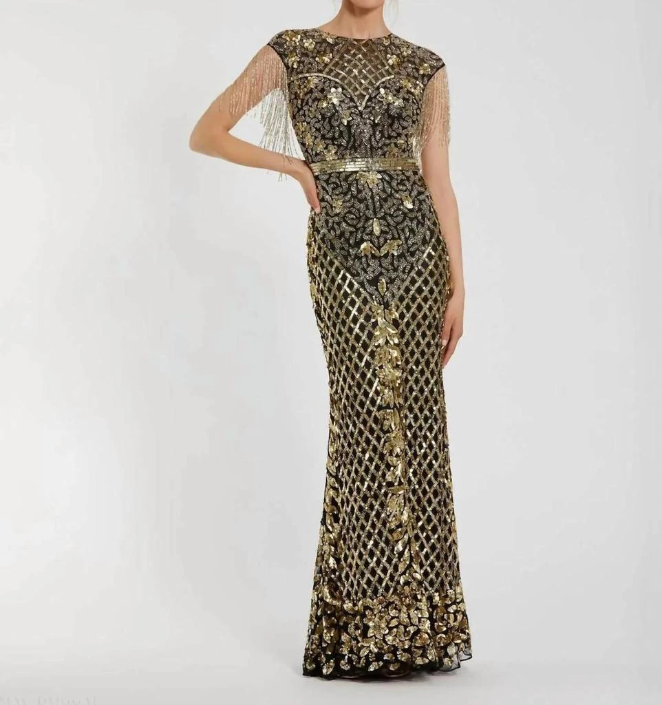 Mac Duggal Mac Duggal - High Neck Beaded Fringe Fitted Gown