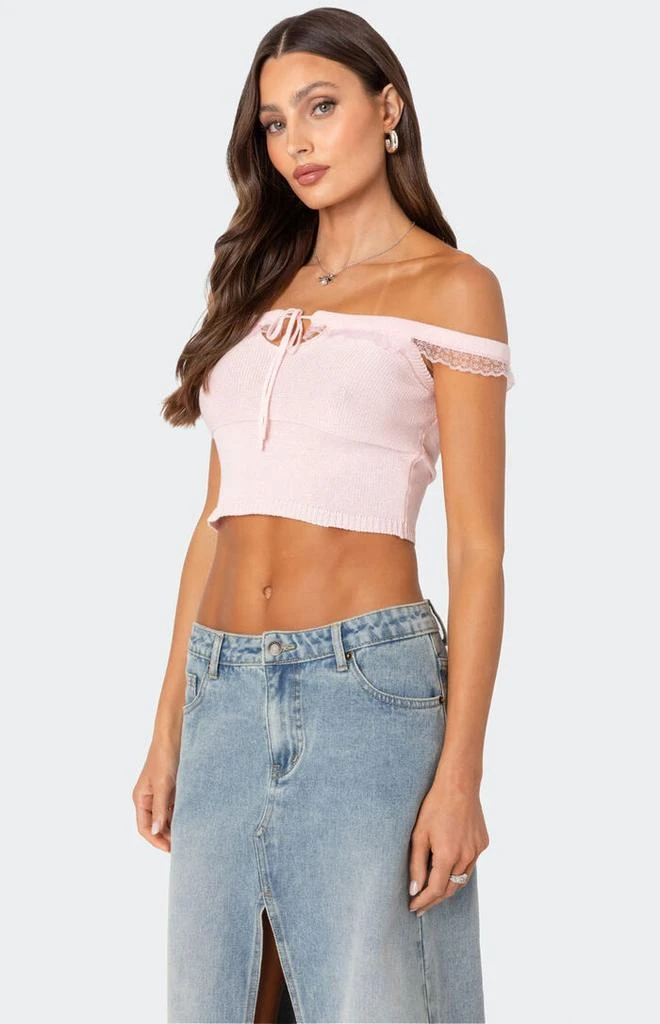 Edikted Off Shoulder Trimmed Knit Top 4