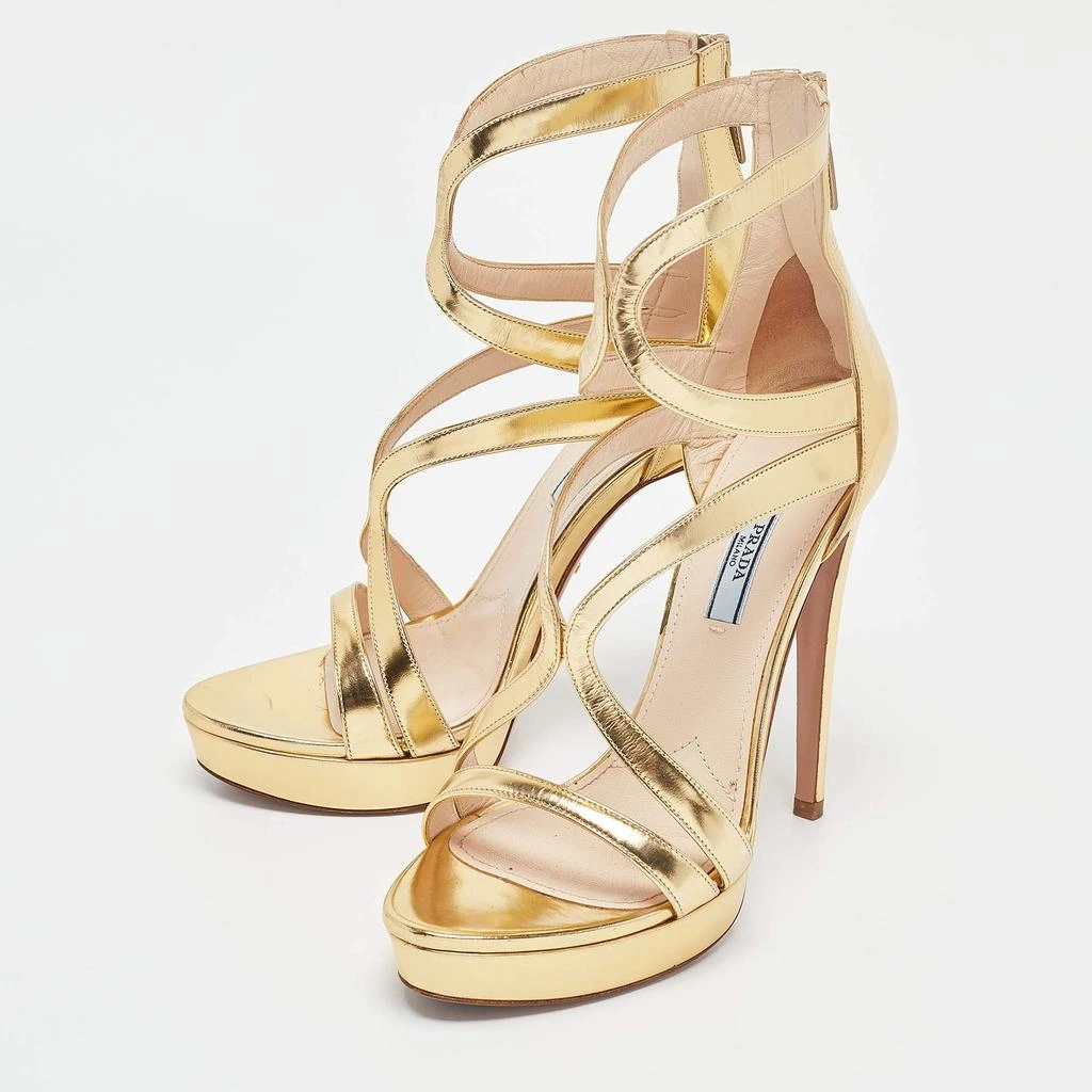 Prada Prada Gold Leather Platform Ankle Strap Sandals Size 39 2