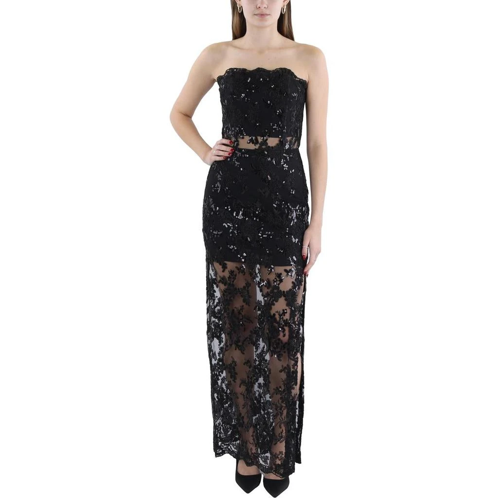 Alice + Olivia Georgie Womens Embellished Strapless Evening Dress 1