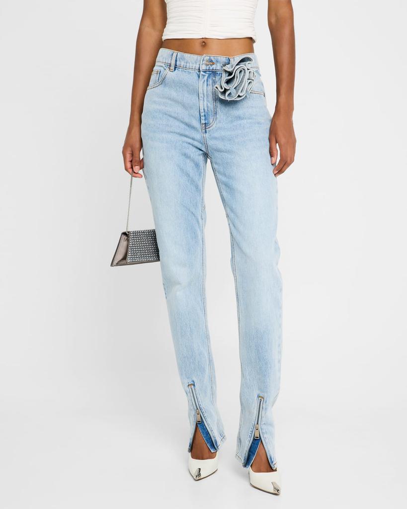 AREA Flower Corsage Zip-Hem Skinny-Leg Jeans