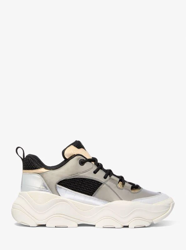 Michael Kors Atlas Color-Block Metallic Leather and Stretch Knit Trainer 2
