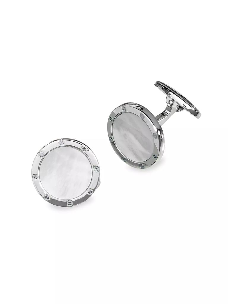 Jan Leslie Etched Rivet Round Onyx Cufflinks