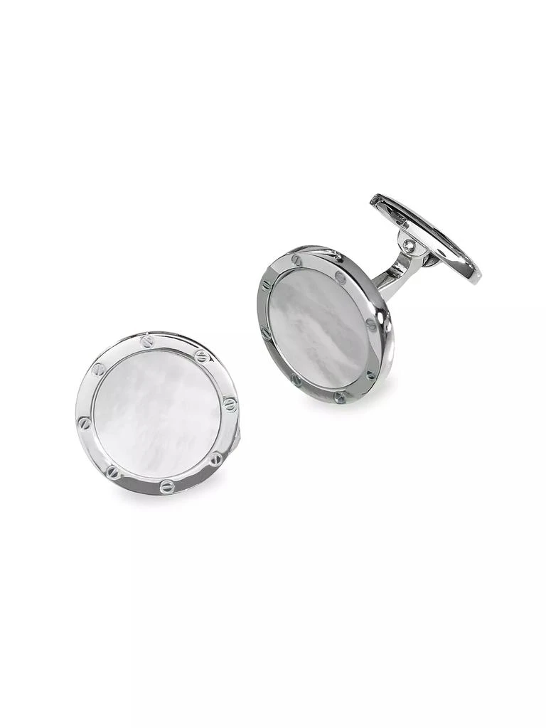 Jan Leslie Etched Rivet Round Onyx Cufflinks 1