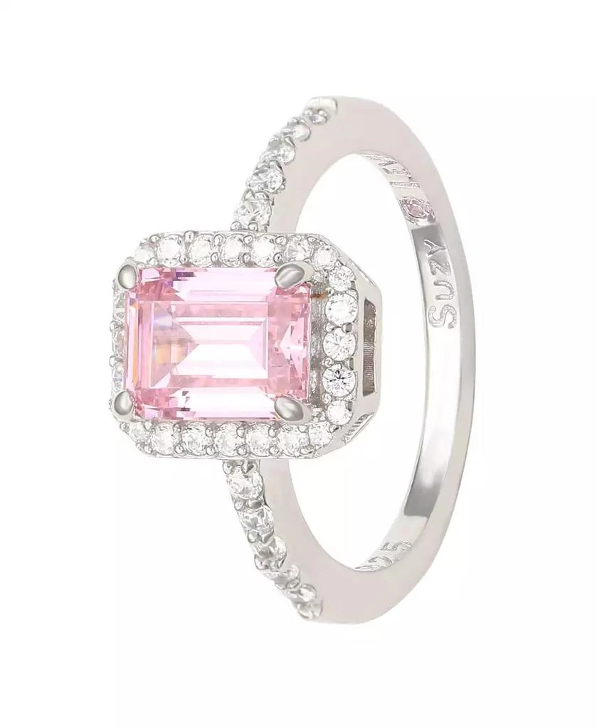 Suzy Levian New York Suzy Levian Sterling Silver Emerald Cut Sapphire 
Created White Sapphire Halo Ring 3