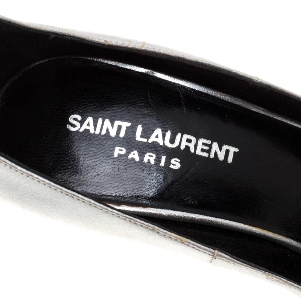 Yves Saint Laurent Saint Laurent Paris Silver Leather Thorn Pointed Toe Pumps Size 37 7