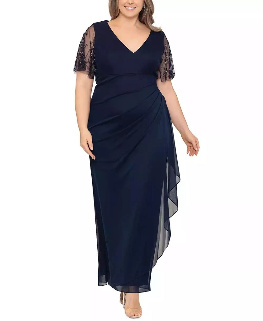 XSCAPE Plus Size Lace-Sleeve Dress 1