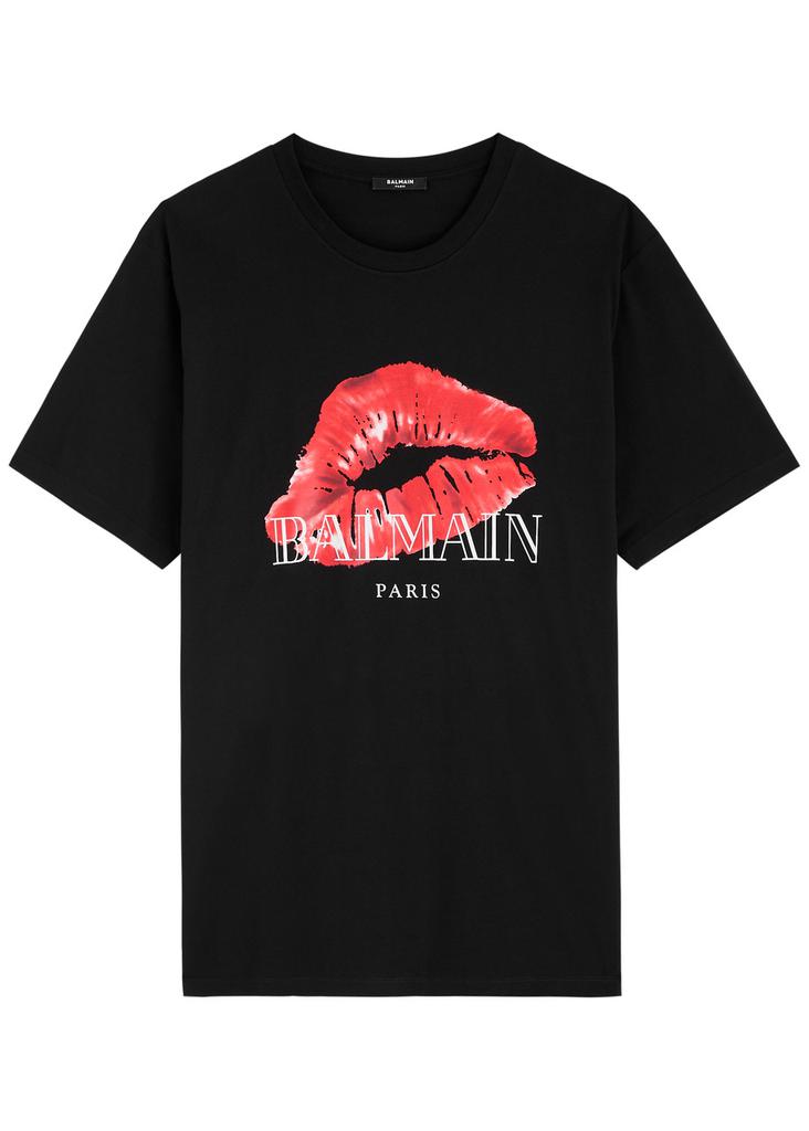 【関税＆送料込み】Balmain Kiss Cotton T-Shirt Short-sleeved T-shirt with Kiss print black - Women | BALMAIN