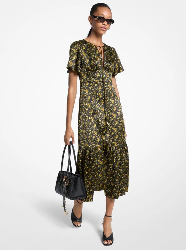 Floral Hammered Satin Midi Dress PISTACHIO XXS
