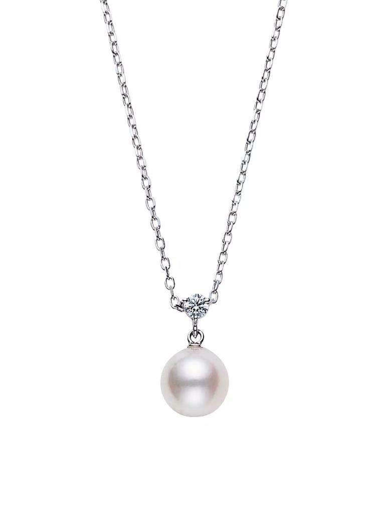 Mikimoto Classic 18K White Gold, 8.25MM Cultured Akoya Pearl & Diamond Pendant Necklace