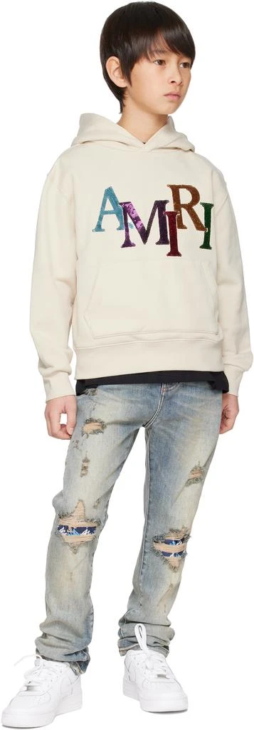 AMIRI Kids Beige Staggered Sequin Hoodie 4