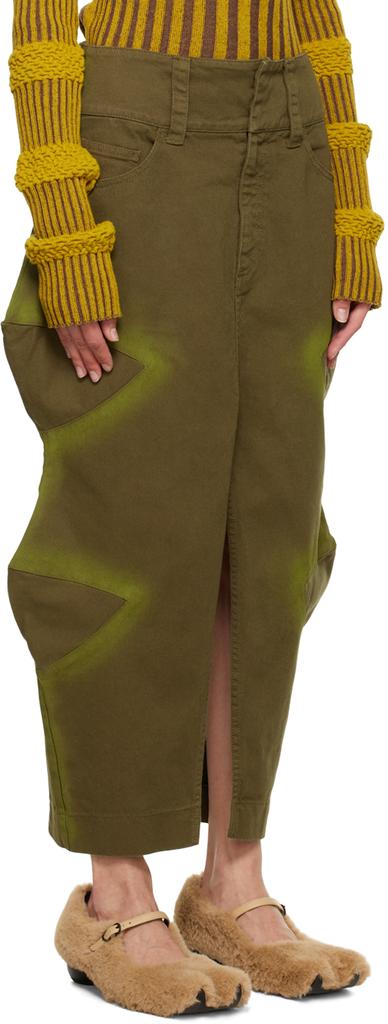 Paula Canovas Del Vas Khaki Spray Paint Maxi Skirt