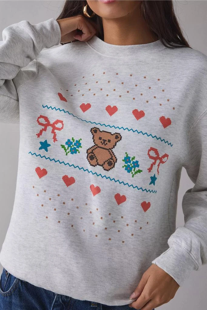 Urban Outfitters Teddy Bear Fair Isle Graphic Crew Neck Pullover