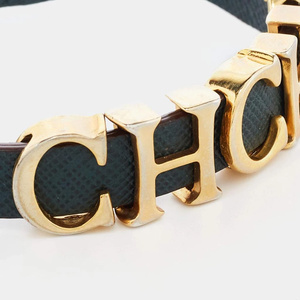 CH Carolina Herrera CH Carolina Herrera Forest Green Leather Logo Charms Wrap Bracelet 4