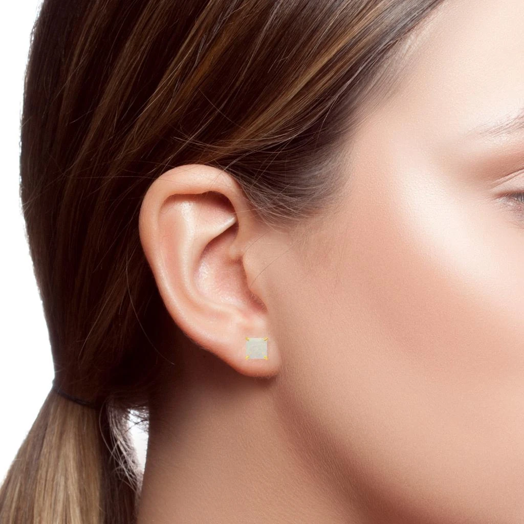 MaxColor 14k Yellow Gold Solitaire Princess-Cut Gemstone Stud Earrings (7mm) 2