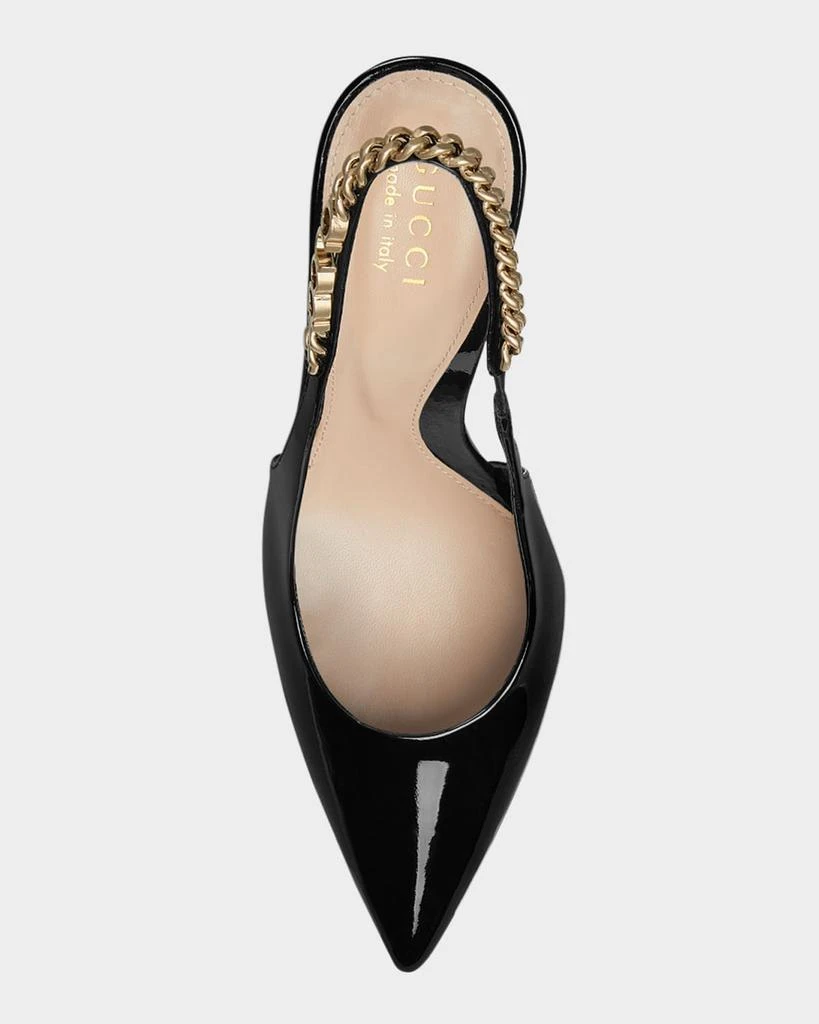 Gucci Signoria Patent Chain Slingback Pumps 5
