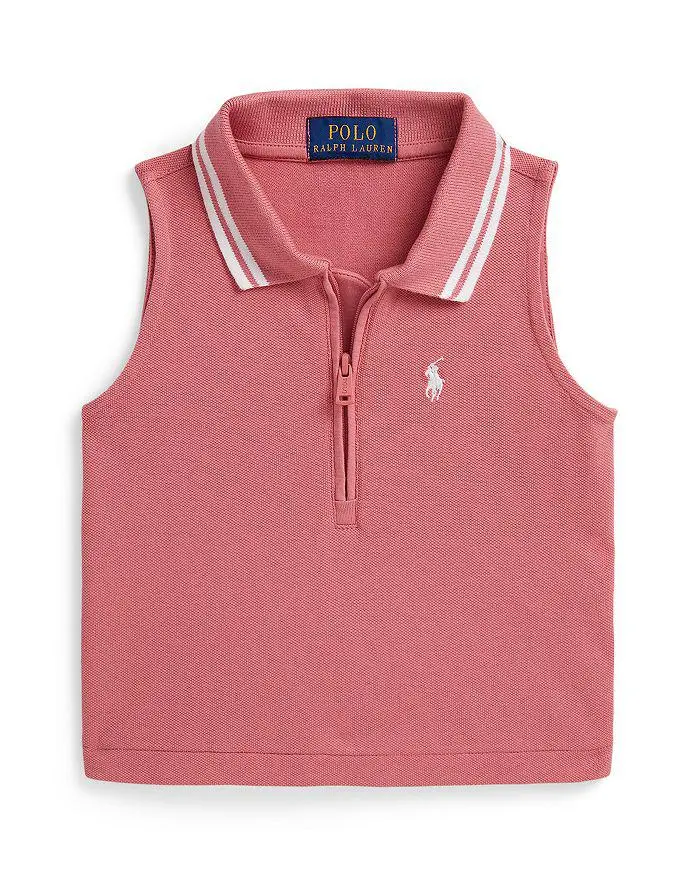 Ralph Lauren Girls' Stretch Mesh Half Zip Boxy Polo Shirt - Big Kid, Little Kid