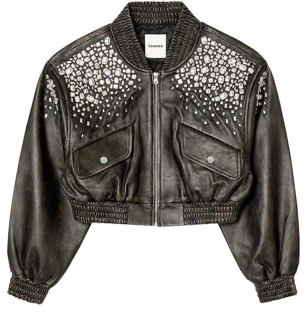 Sandro Crystal-studded leather jacket 1