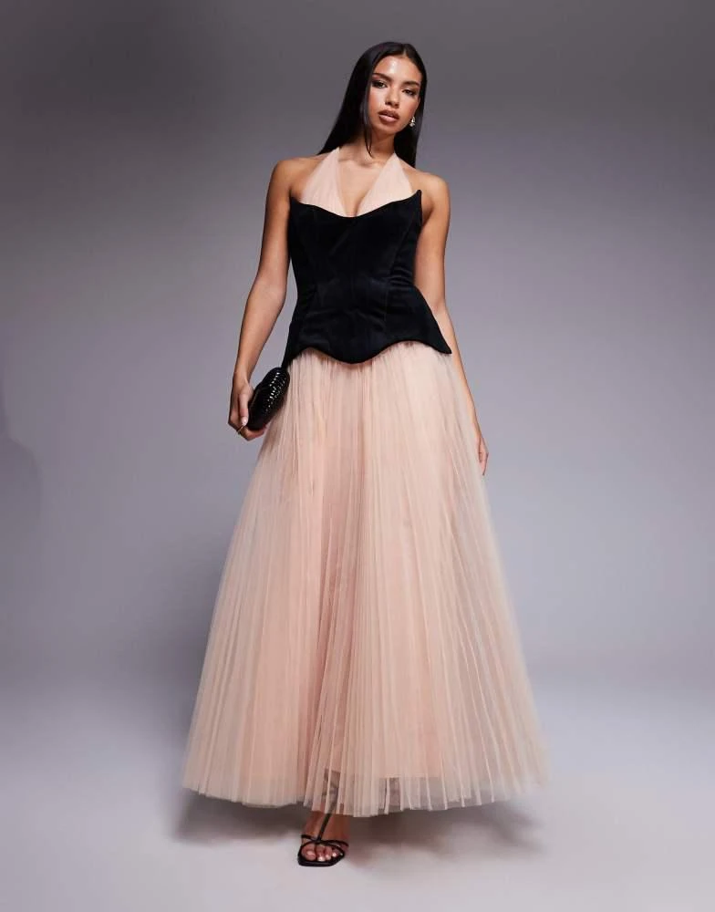 strapless open back dress Women's Embroidered Lace Pleated Midi Dress,Navy – All Brands Factory Outlet main image 0