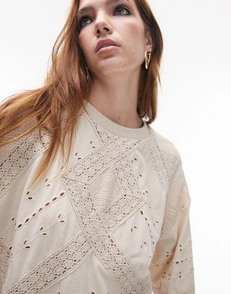 Topshop Topshop cutwork oversized tee in washed stone 2