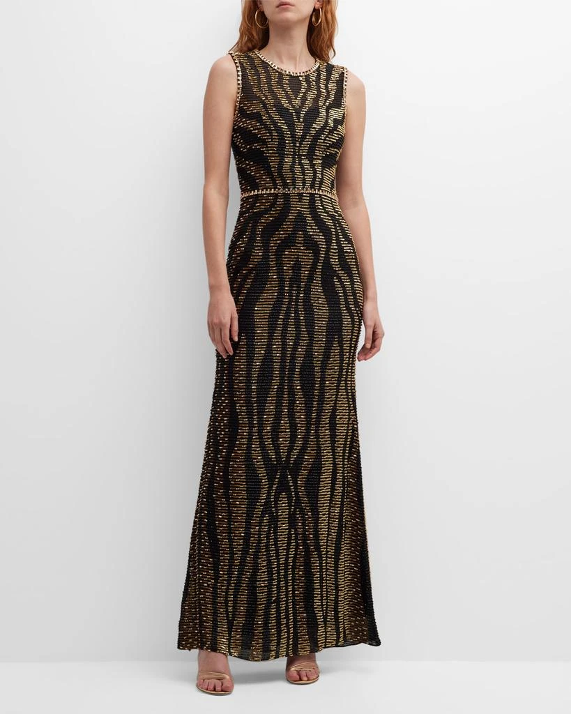 Jenny Packham Zebra Beaded Sleeveless Column Gown 1