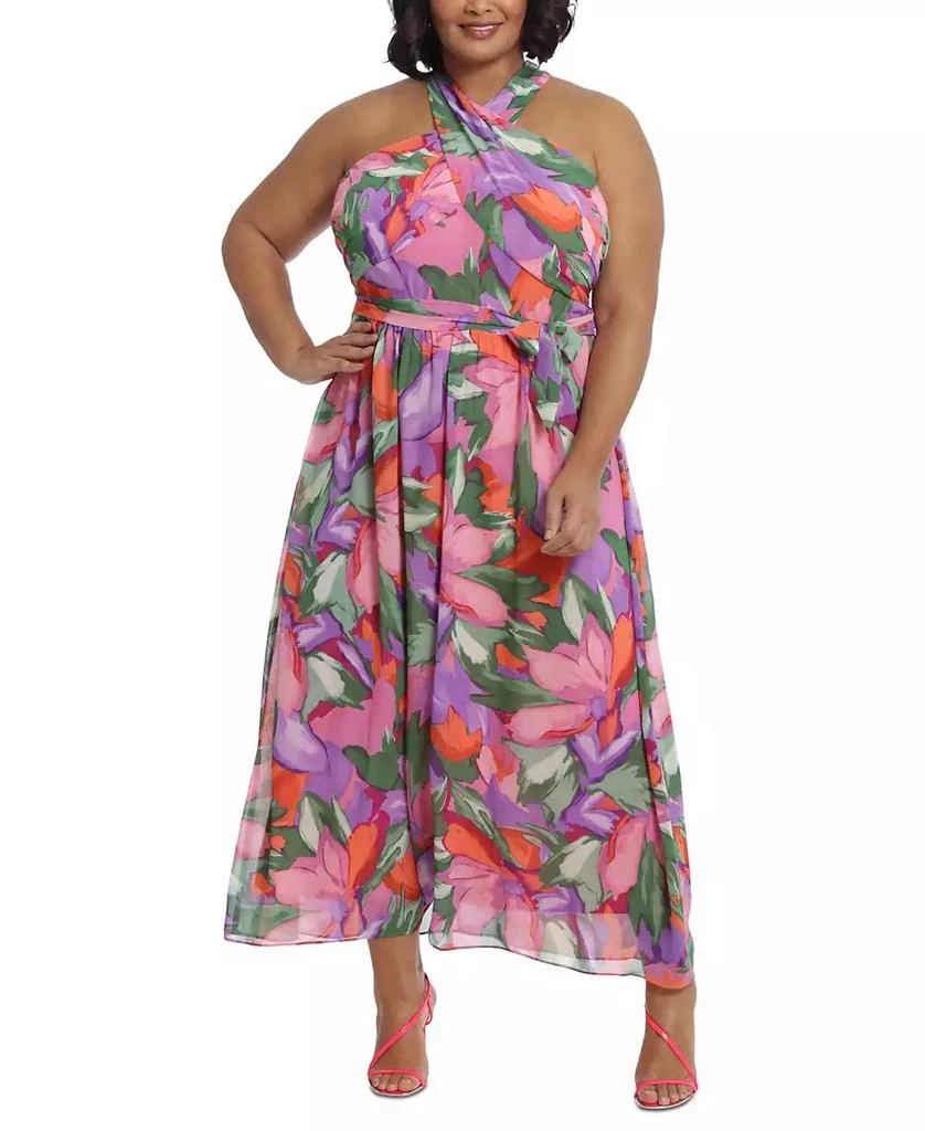 London Times Plus Size Crisscross Wrap-Neck Halter Maxi Dress 1