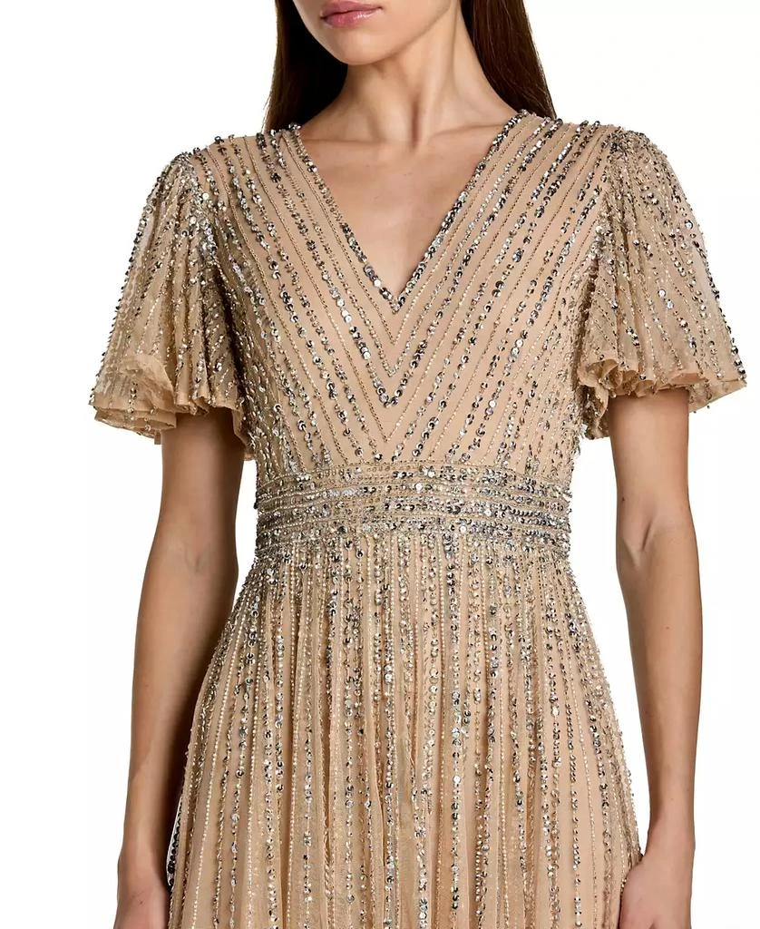 Mac Duggal Women
s Hand Embellished V-Neck Flutter Sleeve Gown 3