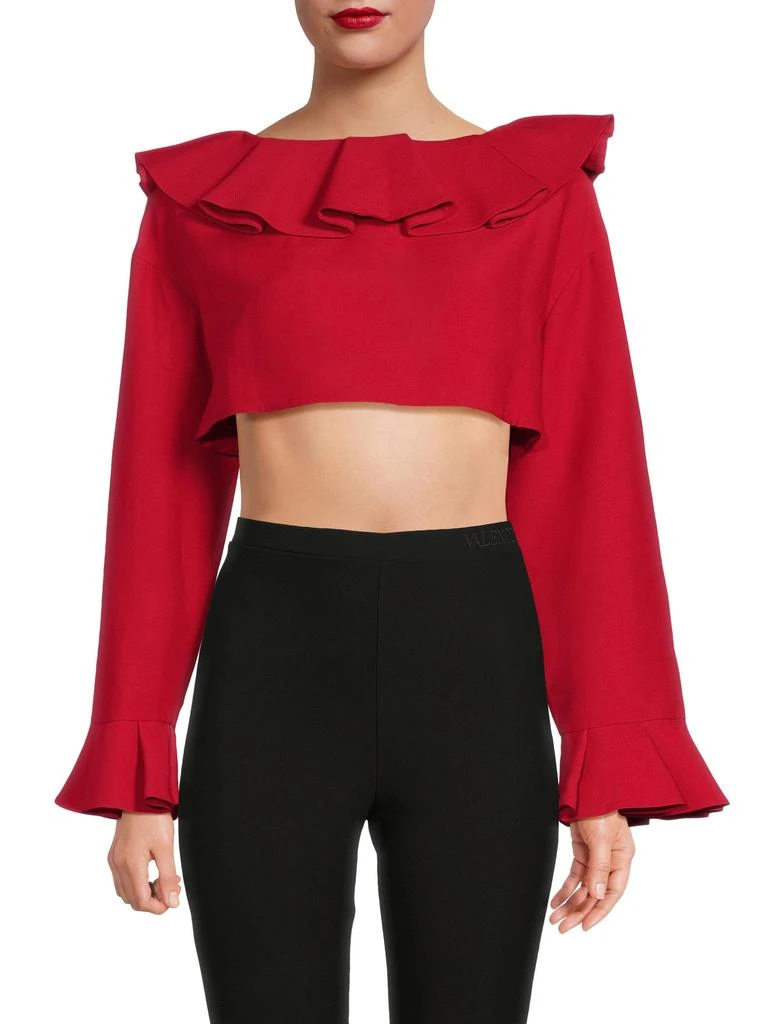 Valentino Wool-Silk Ruffle Crop Top