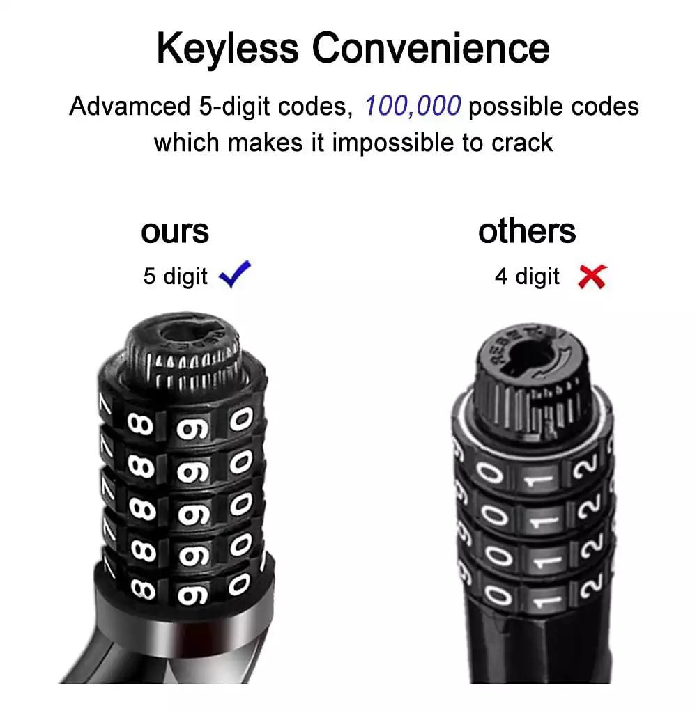 BATFOX Bike Lock, 5.6 Ft Bicycle Cable, High Security 5 Digit Resettable Combination Coiling Bike Lock, Ultra-Strong Anti Theft Cable with Bracket