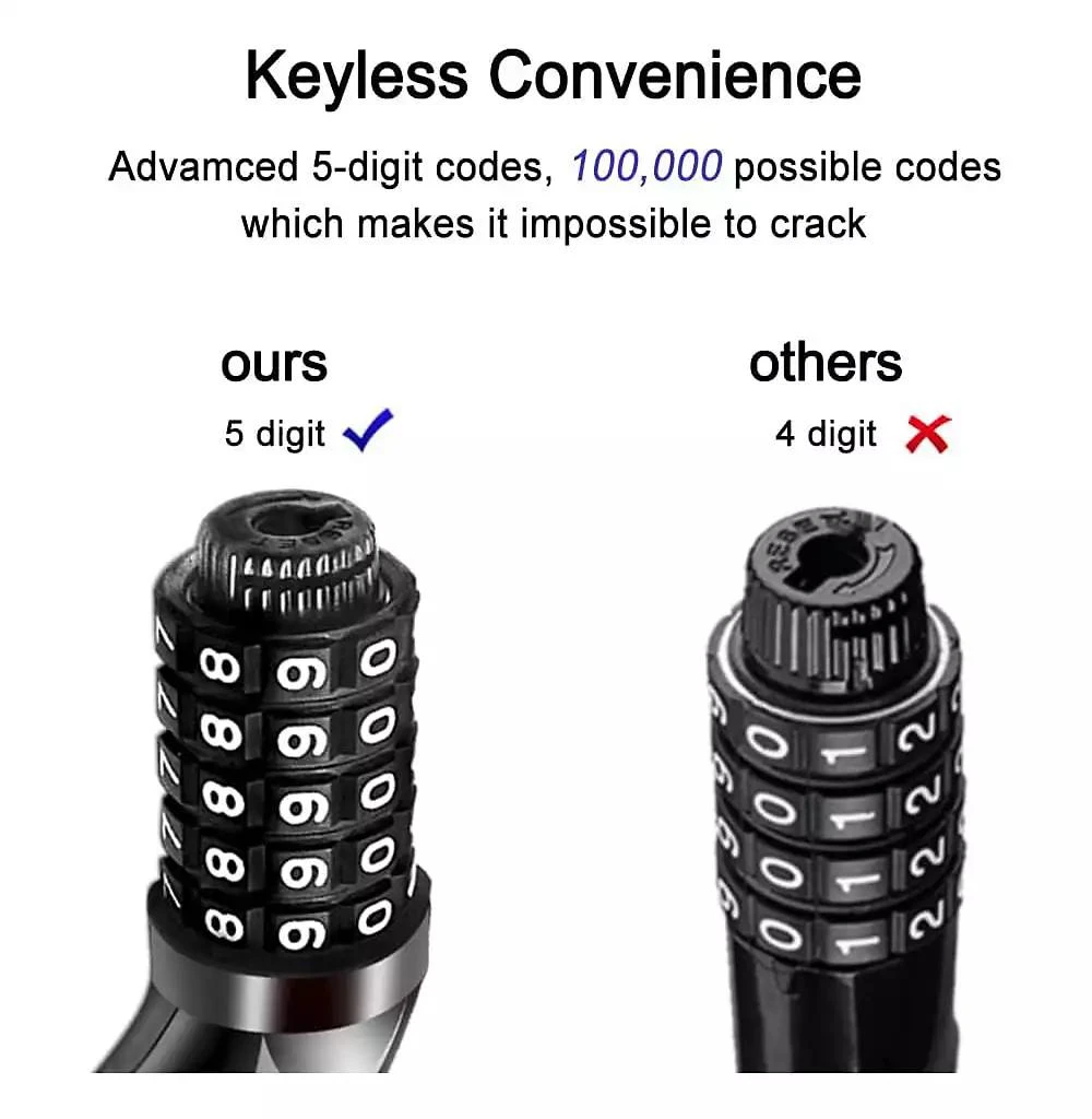 BATFOX Bike Lock, 5.6 Ft Bicycle Cable, High Security 5 Digit Resettable Combination Coiling Bike Lock, Ultra-Strong Anti Theft Cable with Bracket 2