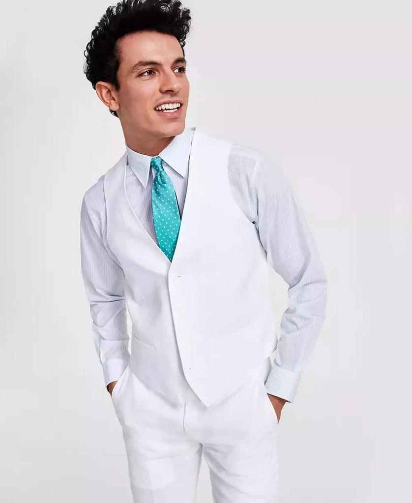 Bar III Men's Slim-Fit White 100% Linen Suit Vest, Created for Macy's 1